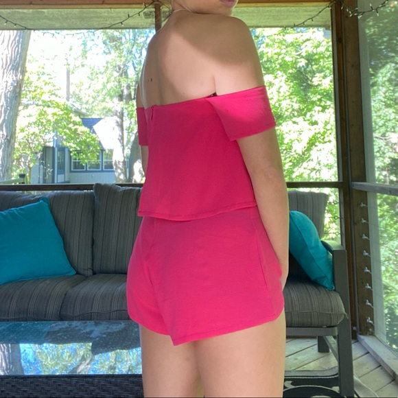 Pink Off The Shoulder Romper - Picture 2 of 5